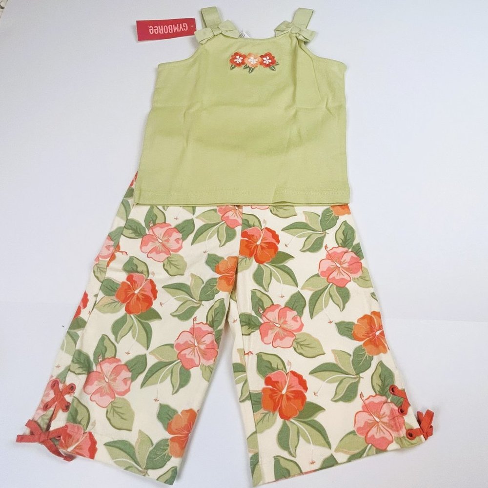 NWT Gymboree Girl Hibiscus Print Knit Capri & Hibiscus Bow Tank Size 4